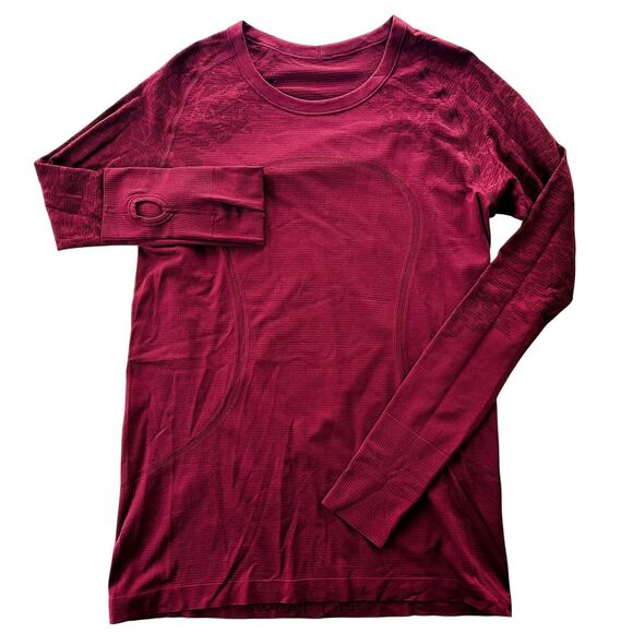 Lululemon Swiftly Tech Long Sleeve Crew 12 *Original Fit Deep Ruby Red Floral - Picture 2 of 5